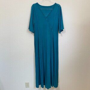 Soft Surroundings Gatsby Teal V-Neck Maxi Dress Lagenlook Artsy - Size Medium
